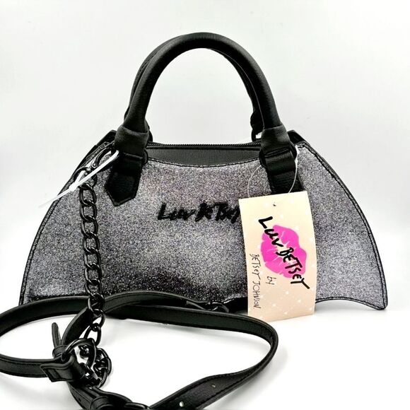 Betsey Johnson Silver Glitter SPARKLE BAT Halloween Top Handle CROSSBODY Bag NWT - Picture 4 of 6